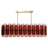 Italian Suspension Lamp with Gold Metal Structure and Red and Pink Murano Glass