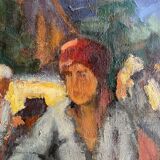 Painting, oil on canvas, The market, 20th century, oil on paper, signed, 26.5x26.5cm, with frame