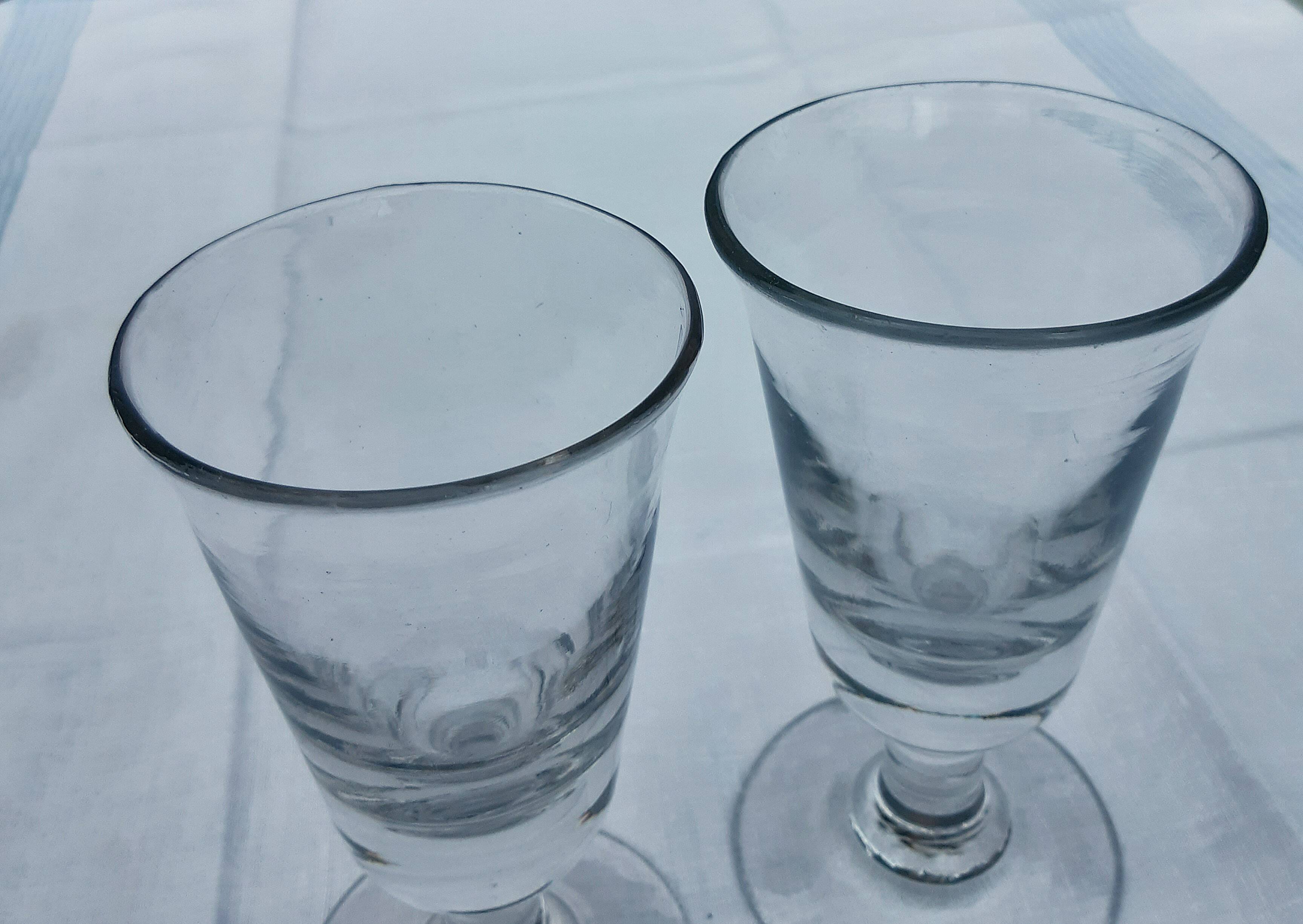 2 old bistro glasses, flared, in blown glass