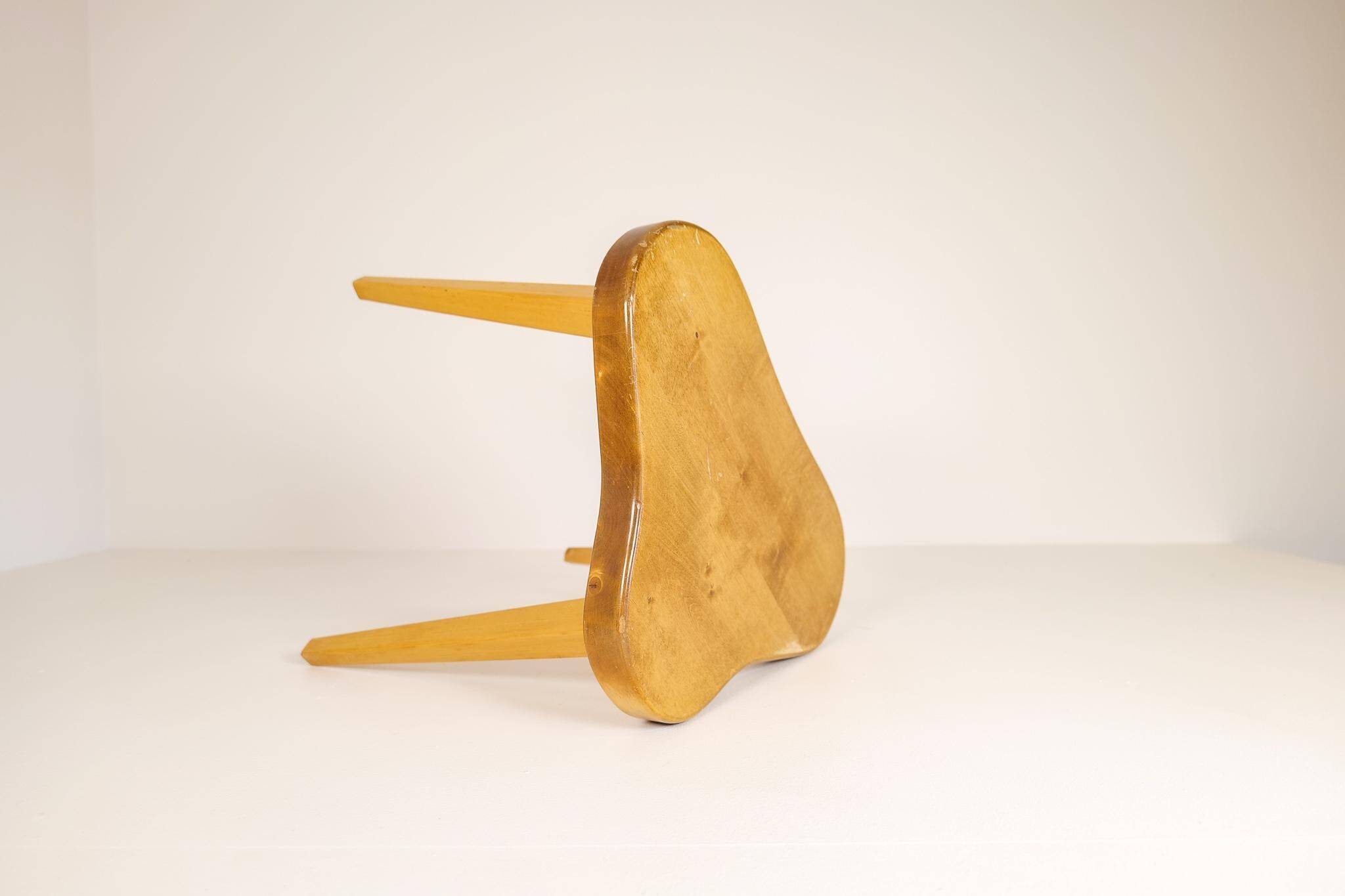 Modern Swedish Scandinavian stool in lacquered birch, 1970s.