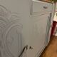 Revamped art deco sideboard in light sage green, marble top, chrome handles, vintage shabby chic