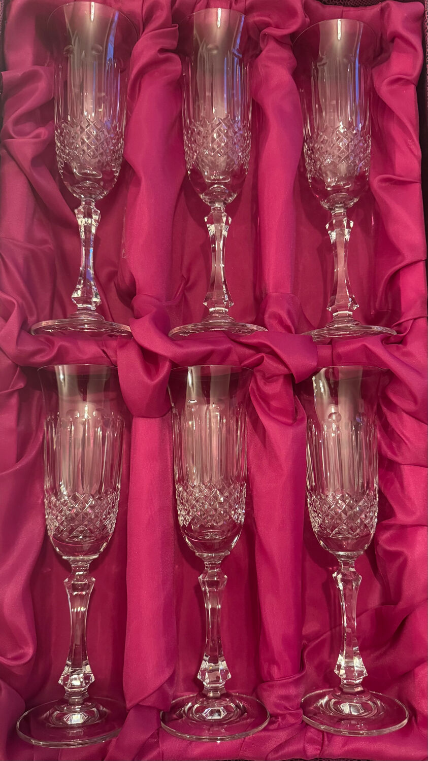 Set of 6 crystal champagne glasses, 1960s.