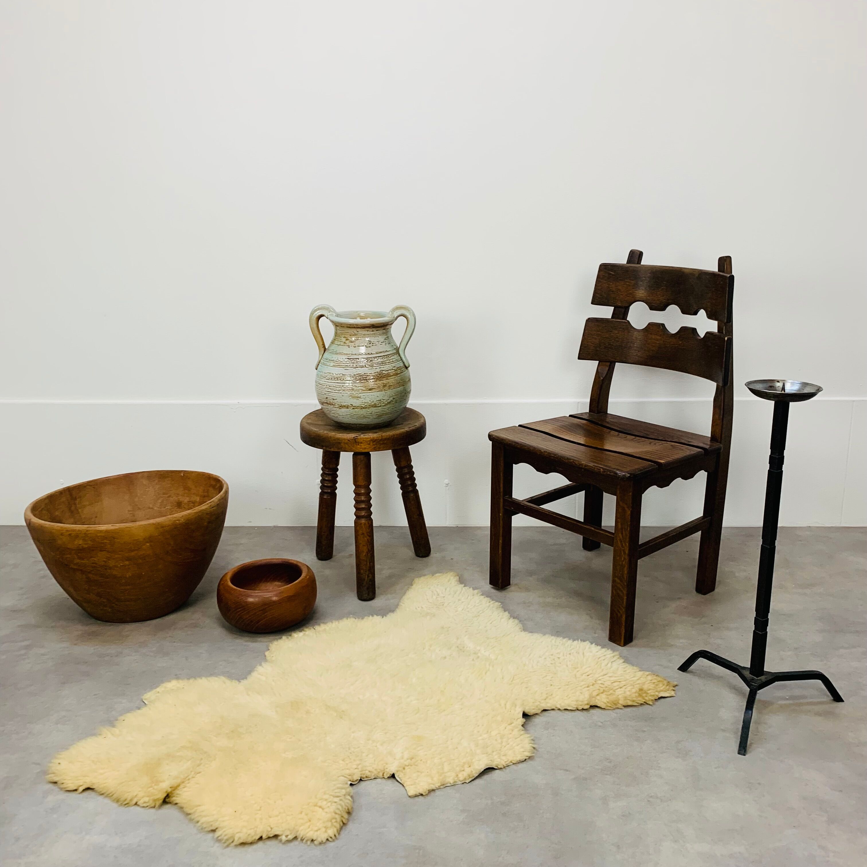 Brutalist tripod stool solid wood