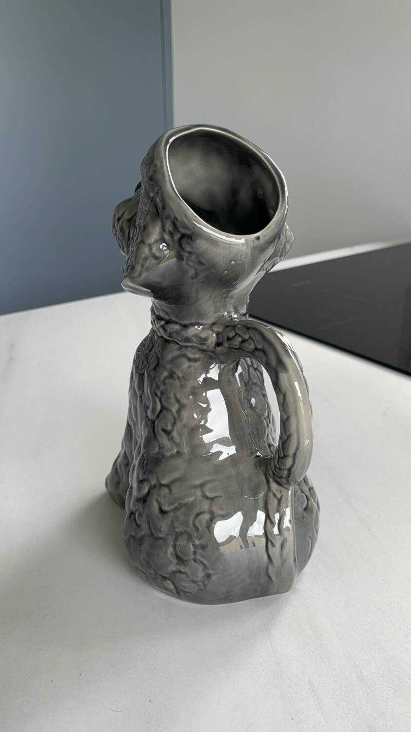 Vintage grey poodle-shaped pitcher – Zoomorphic ceramic carafe