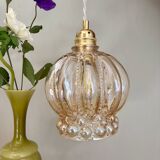 Vintage globe pendant light in amber bubble glass