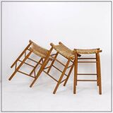 Set of 3 bar stools in Oak and Rush woven seat