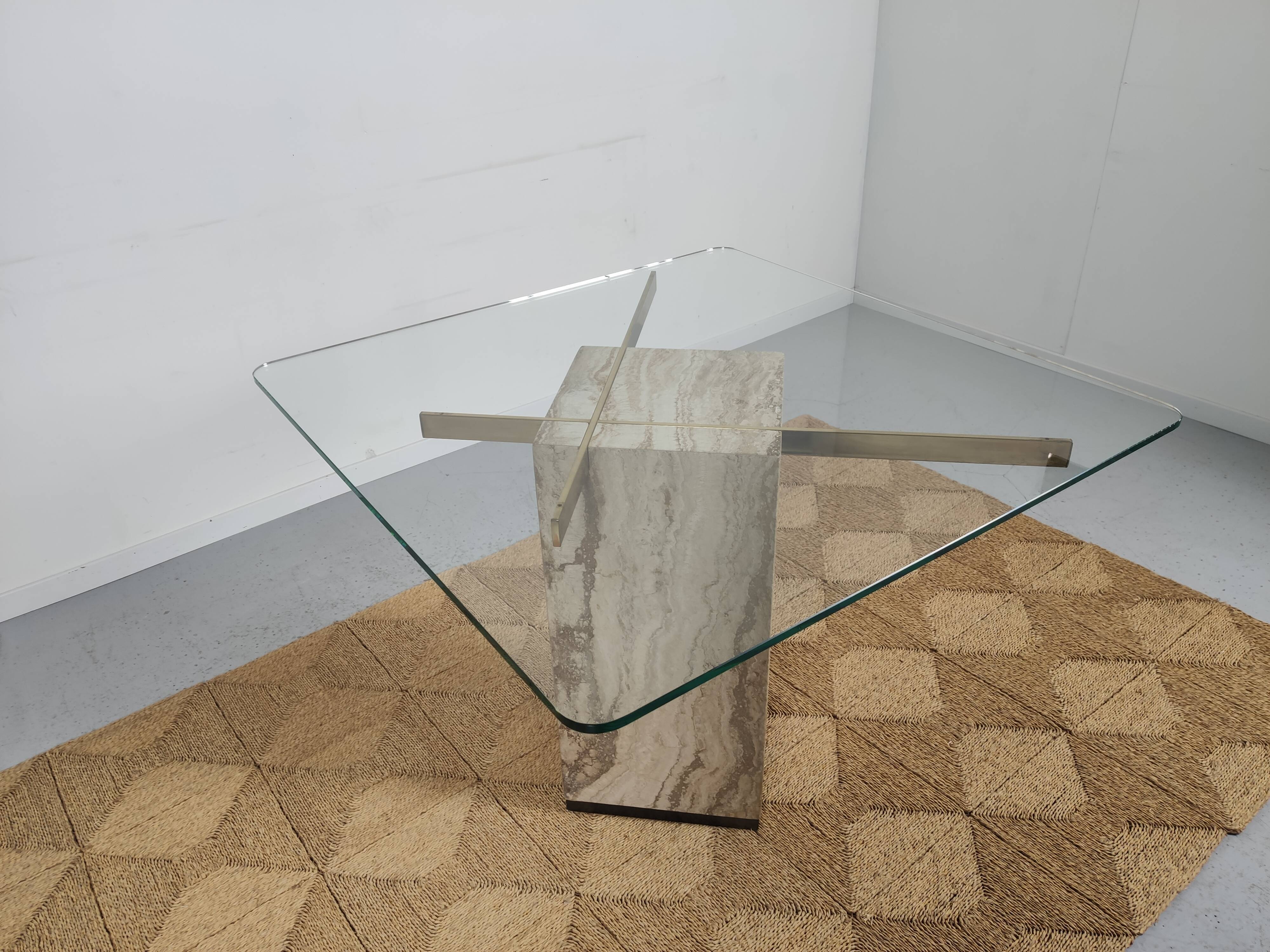 Marble and glass dining table, 80s