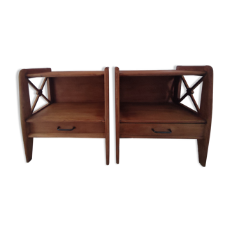 Pair of bedside tables in oak workshop Saint Sabin year 1950