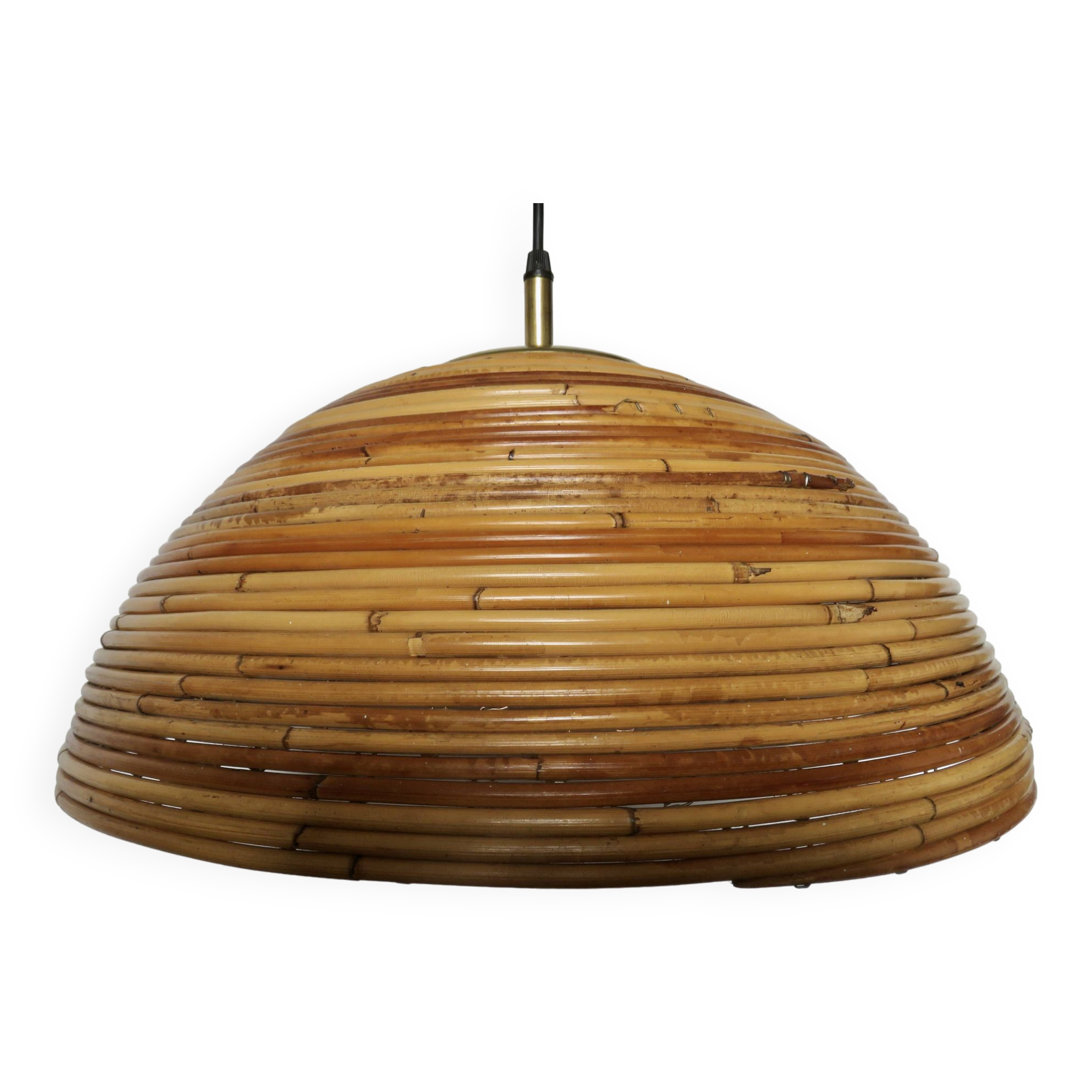 Rattan and brass pendant light 1970