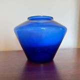 Vase verre bullé bleu de cobalt Art Déco