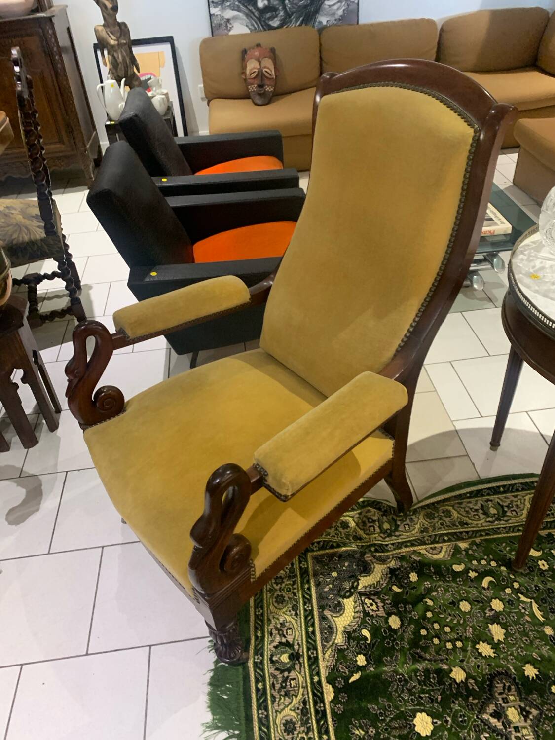 Antique armchair, Voltaire, styled swan neck restoration