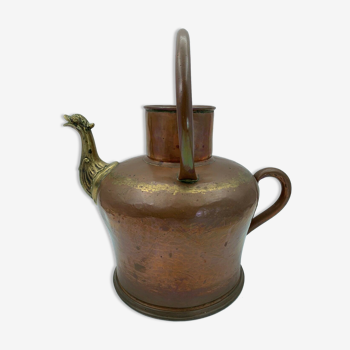 Brau or copper broc with handle head bronze duck 19th