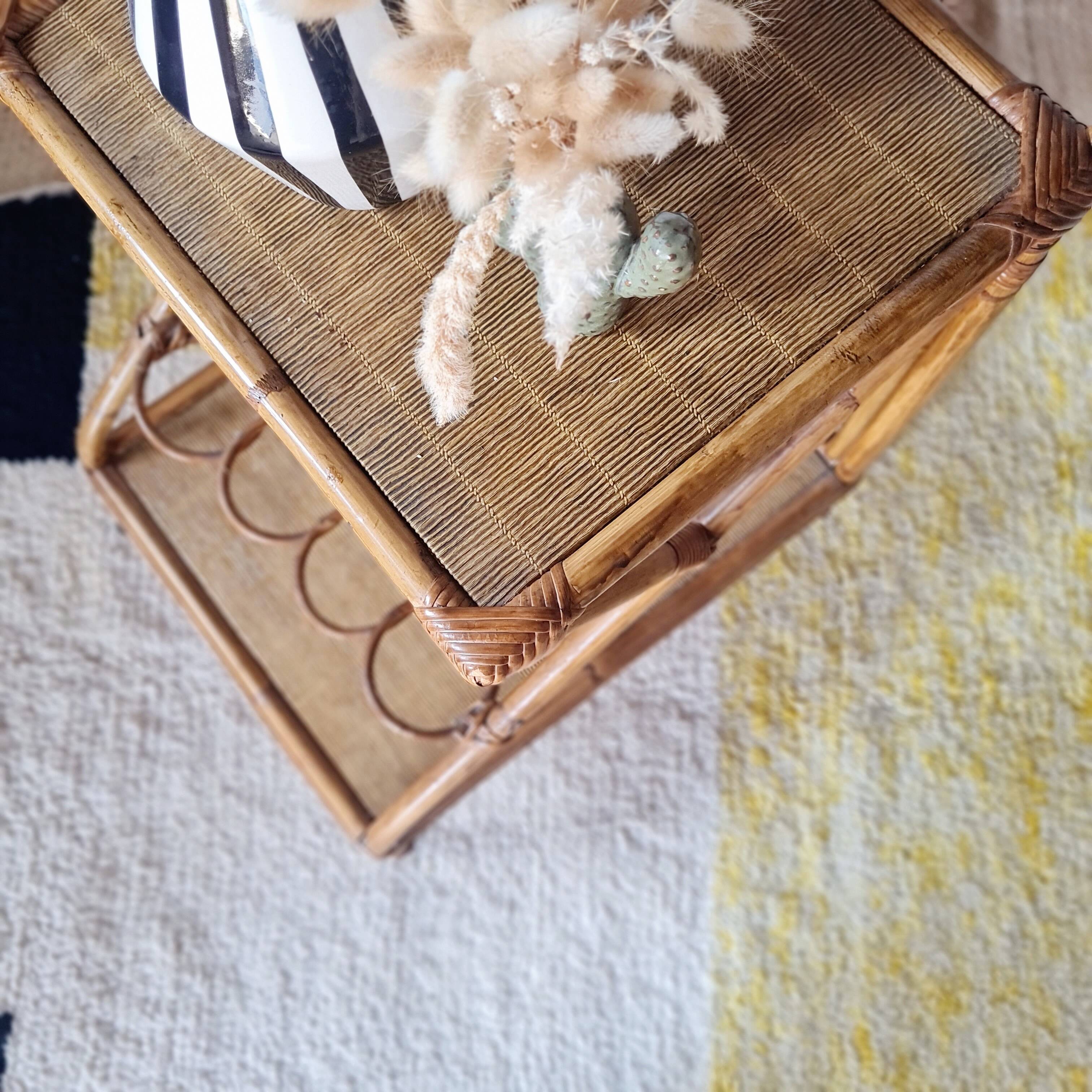 Vintage rattan dessert trolley - double shelves