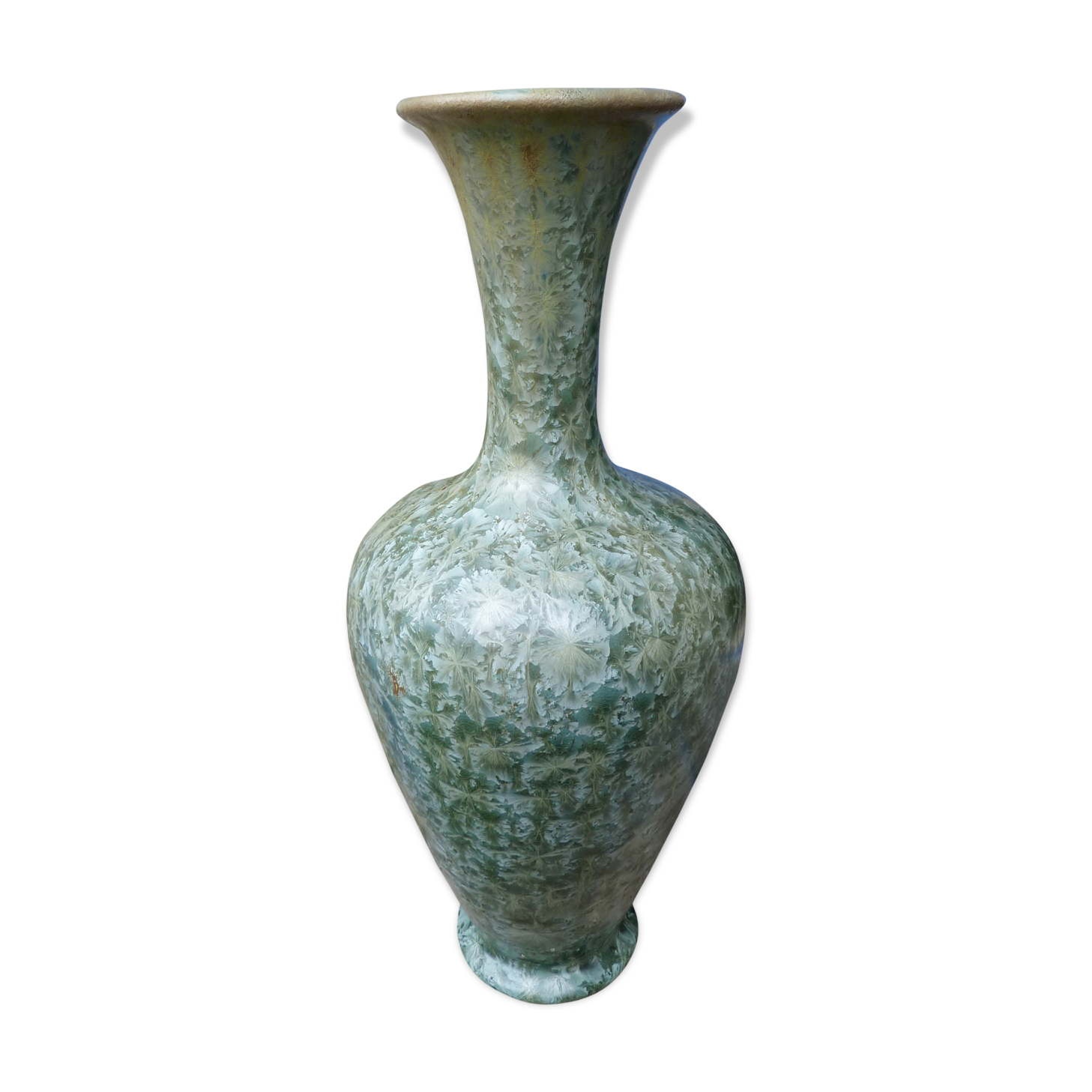 Vase  Art déco en grés de Pierrefonds cristallisé vert
