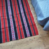Traditional rustic red wool rug with stylized design and stripes, authentic hand-woven 160x230cm