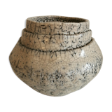 Crackled white vase enamelled and signed stoneware raku