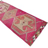 3x10 Pink & Cream Turkish Vintage Runner Rug, 100x317Cm