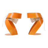Abstract Orange Table Lamps Set of 2 Shaped Metal Sixties