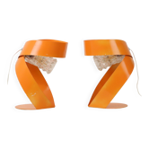 Lot de 2 lampes de table abstraites orange en métal façonné des années 60