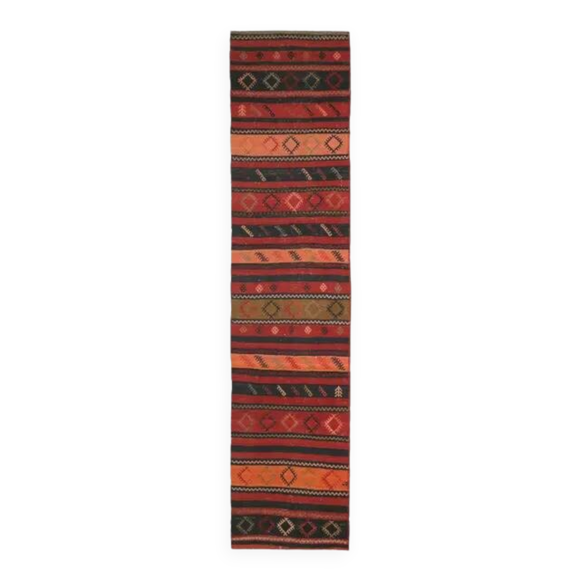 Vintage Turkish Hand-Knotted Wool Cotton Red Runner Rug 81x380