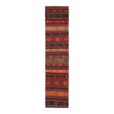 Tapis coureur vintage en laine et coton turc noué à la main rouge 81x380