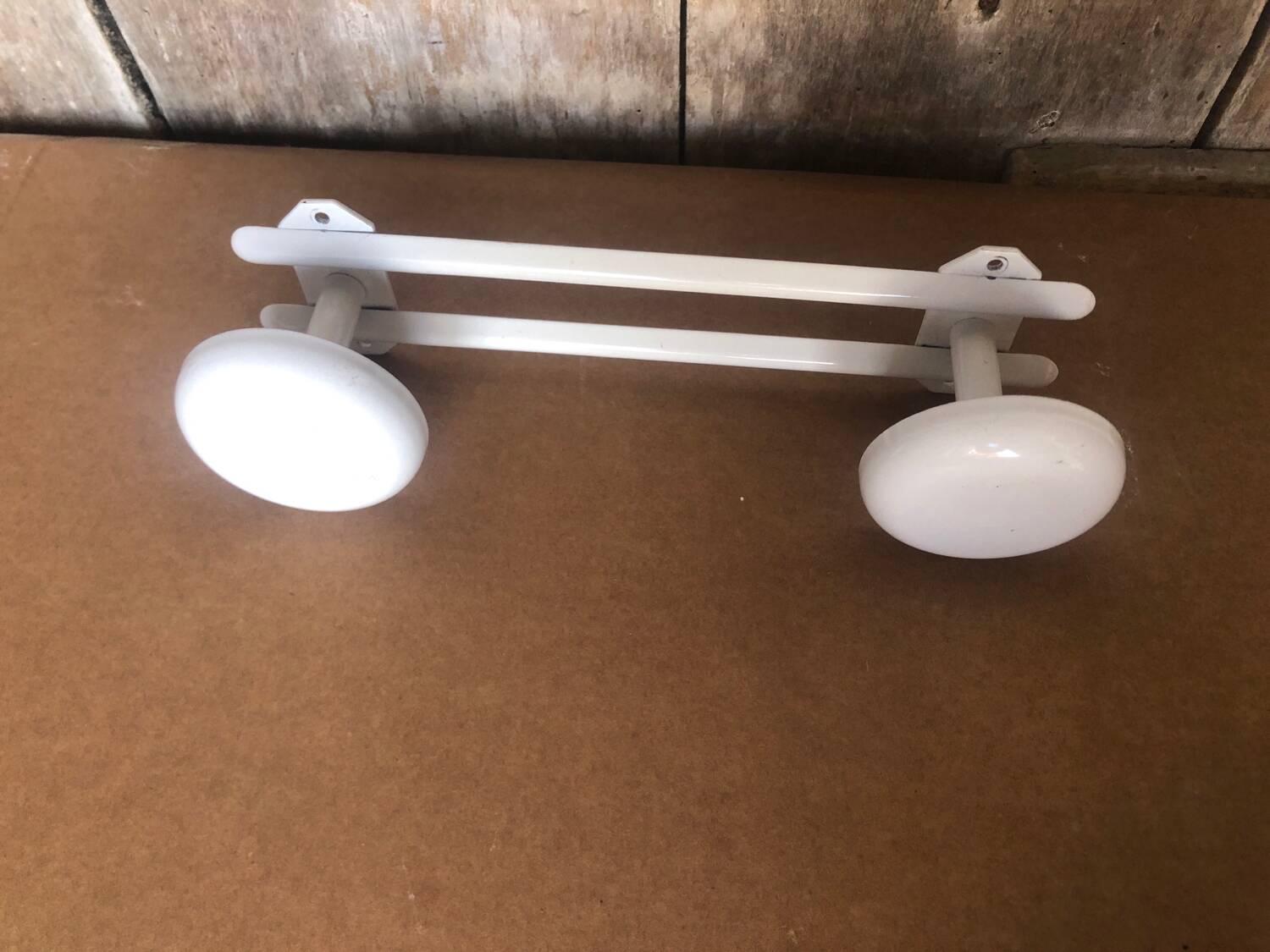 Old Wall Coat Rack x2 Vintage White Metal #A699