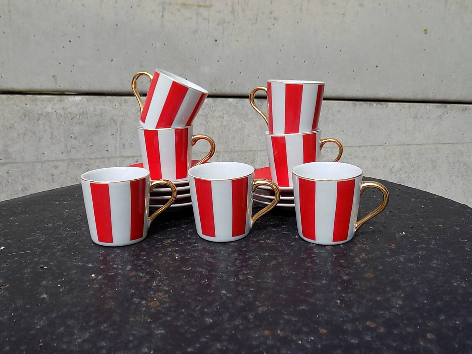 Striped cups and saucers