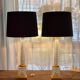 Pair of coloured table lamps, made of cut crystal and gilded bronze, in the Baccarat style.