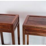 Set of chinese side tables with drawer in polished dark wood