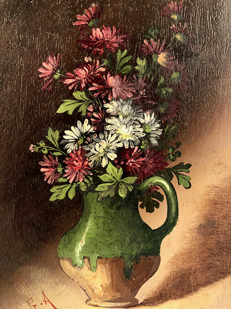 Pair of miniatures, oils on panel, bouquets of flowers