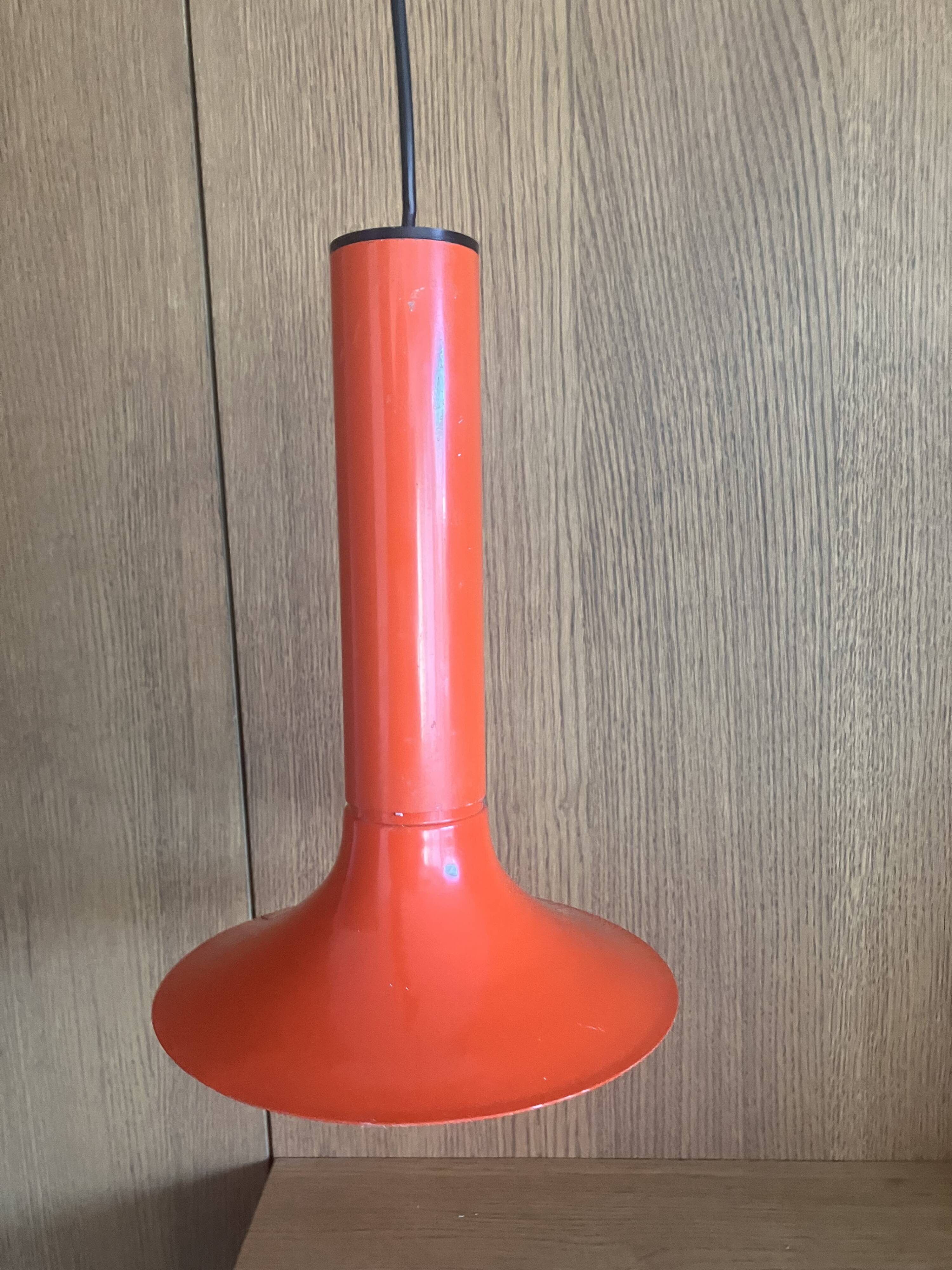 Pair of Lita metal orange pendant lights from the 70s Space Age.
