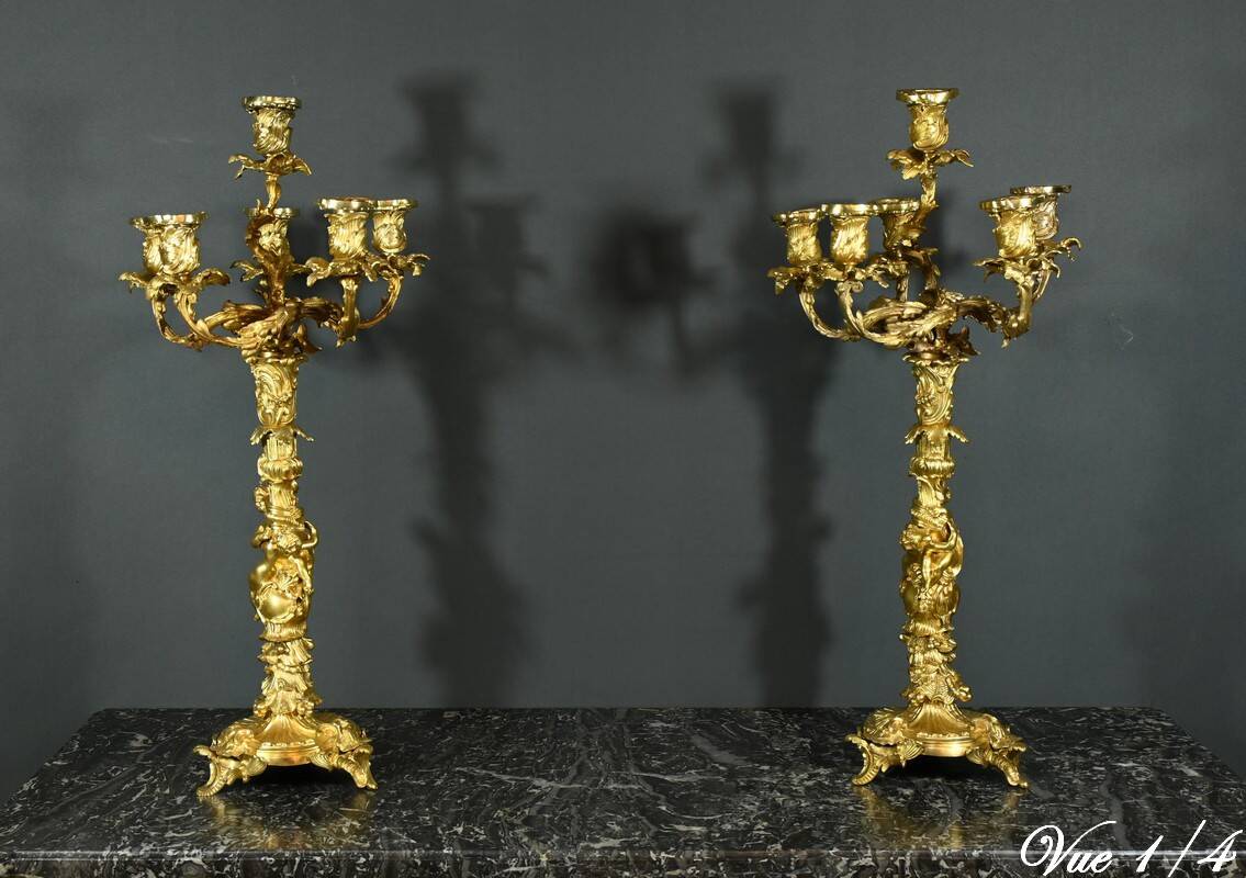 Bronze Candelabra, after J-A. Meissonnier, Rococo style, Napoleonic era