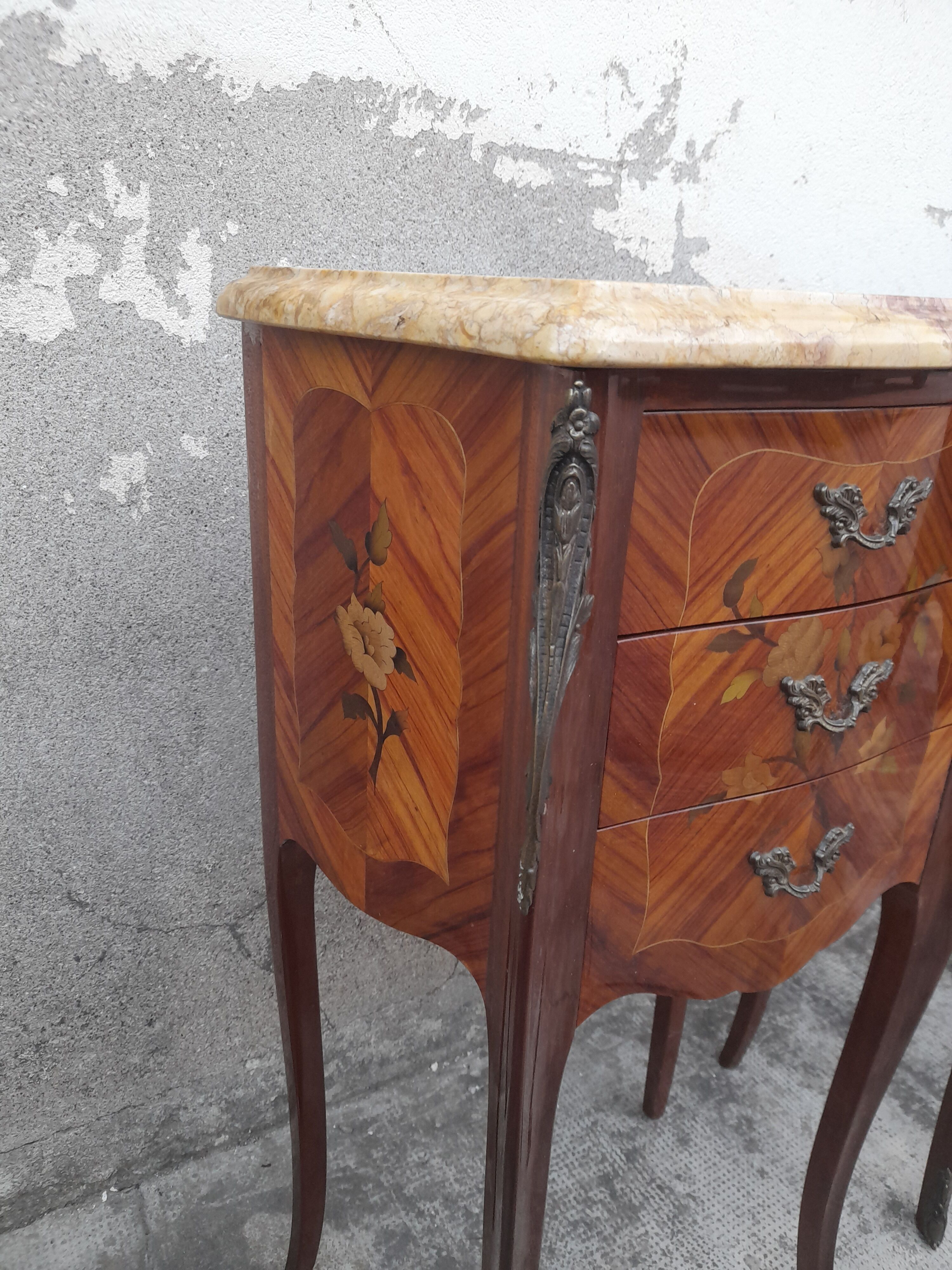 Pair of Louis XV style bedside tables in Marquetry