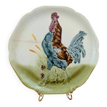 Antique plate Terre de Fer Choisy-le-Roi Hb – Polychrome cock in slipware