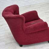 1950s, Danish relax armchair, red furniture fabric, ash wood legs.