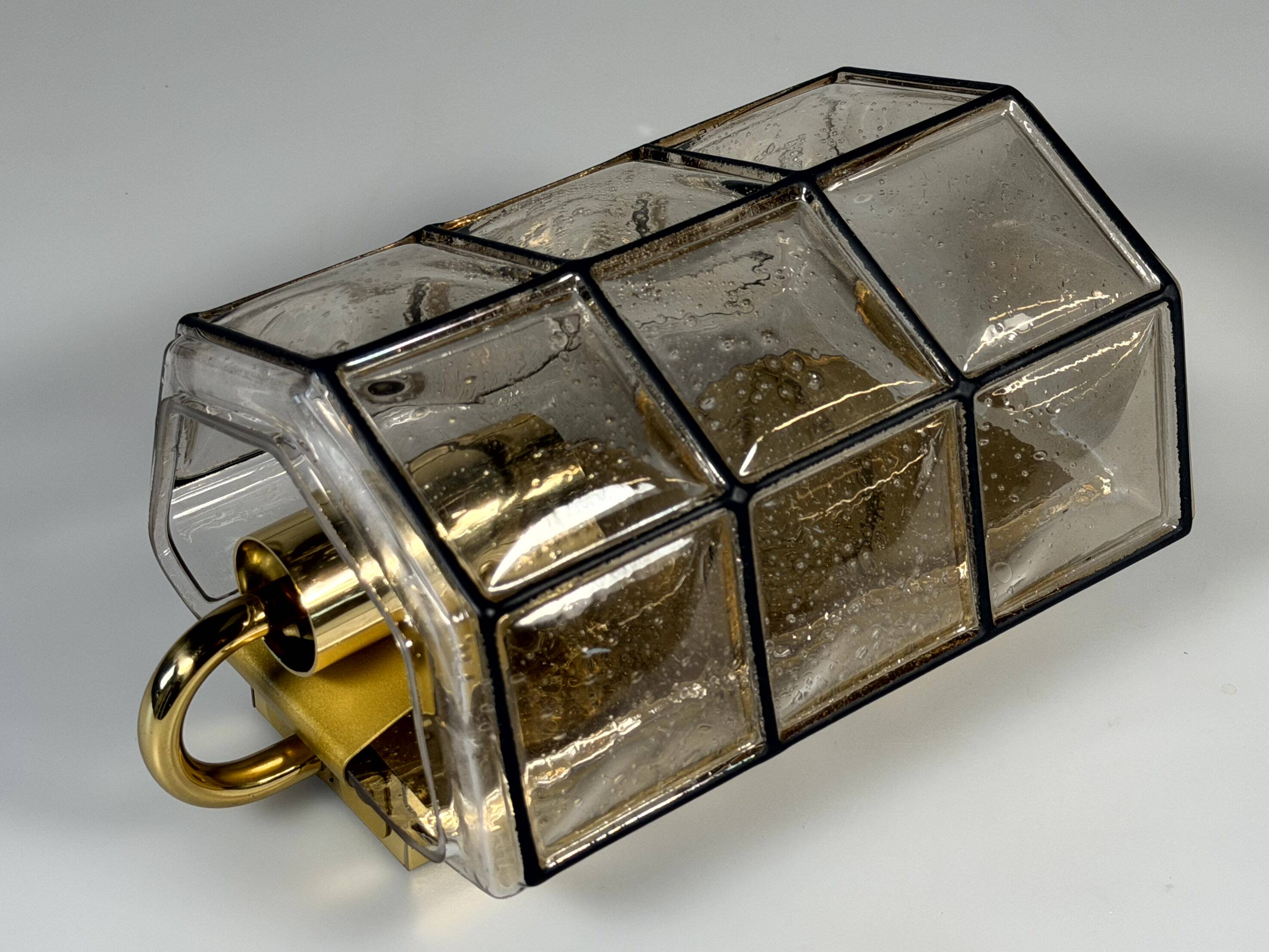 60s 70s Wall Lamp Wall Sconce Glashütte Limburg Germany Glass & Metal