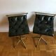 Pair of Chesterfield style brass and leather stools