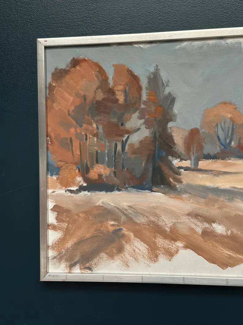 Original Swedish Oil on Canvas – “Red Autumn” by Knut Måsö (1926–2016) – Signed – Vintage & Framed – 57 × 44 cm (22.4" × 17.3")