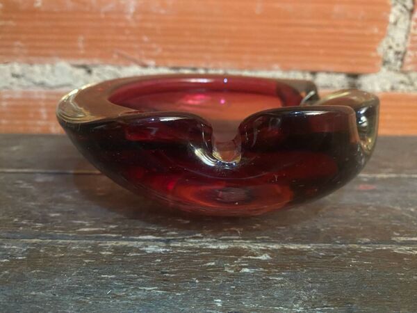 Cendrier ancien murano sommerso verre rose made in italy vintage