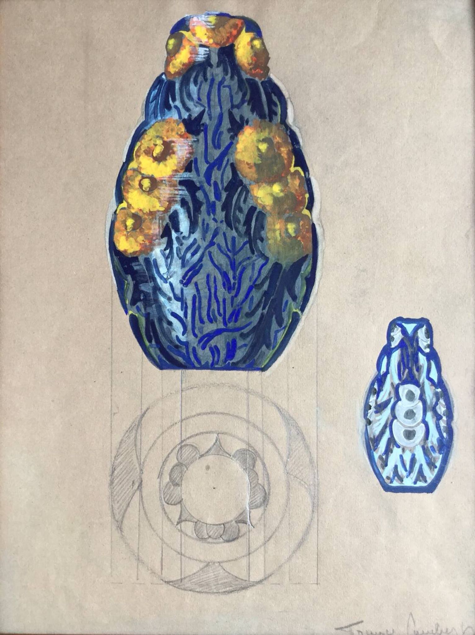 France LAMBERT 1902-1981.Gouache.Projet de vase Art Déco,vers 1925
