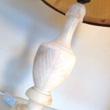 Alabaster lamp and ecru fabric lampshade / vintage 50s-60s