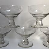 Set of 5 crystal champagne glasses faceted feet art deco 20-30s