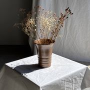 Vintage ceramic vase in glazed brown-orange with stripes H21.5 D19