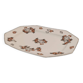 Long octagonal dish Raynaud & Co Limoges - Geometric flower patterns