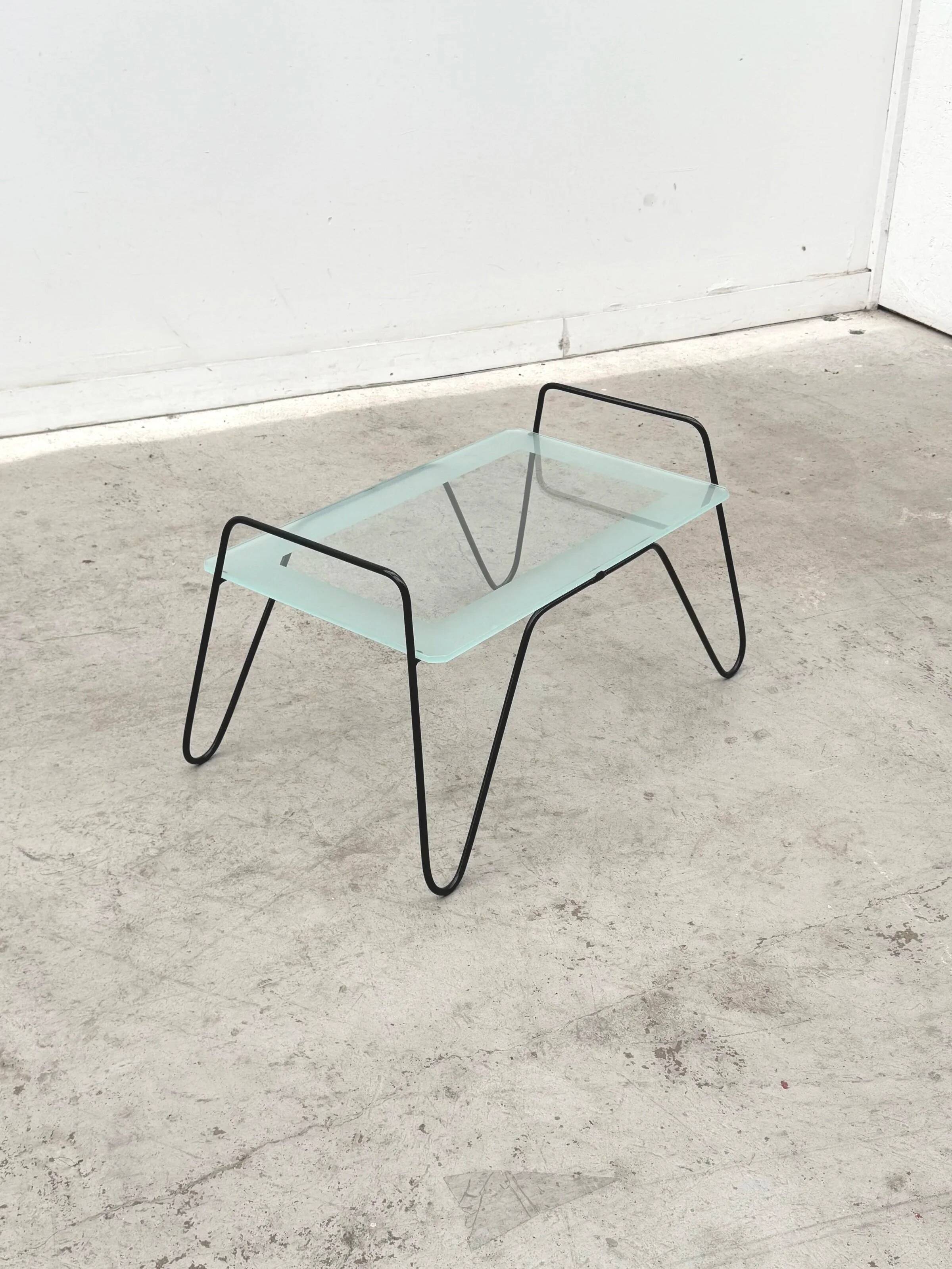 Metal and glass coffee table, France 1950