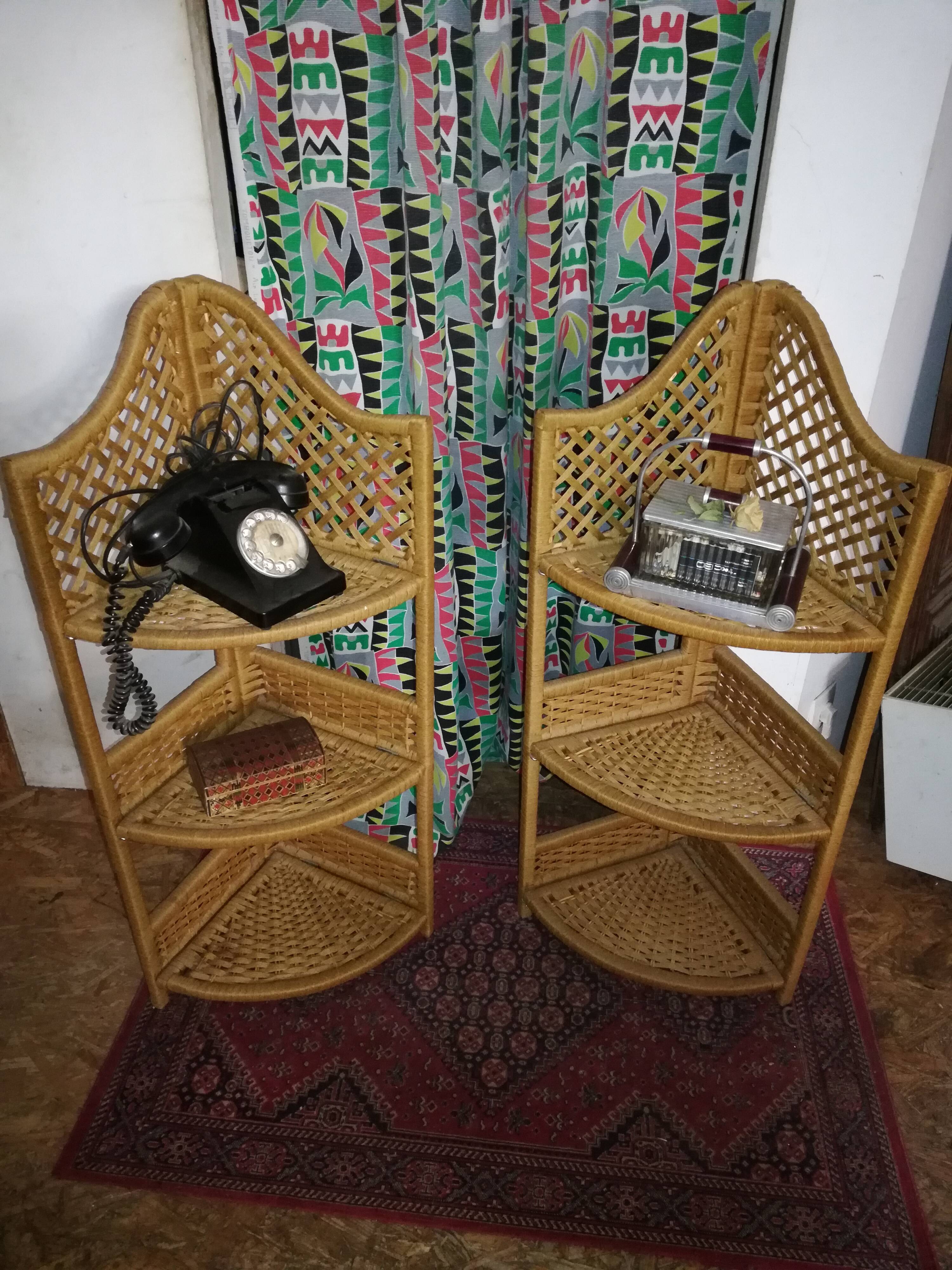 Pair of rattan shelves