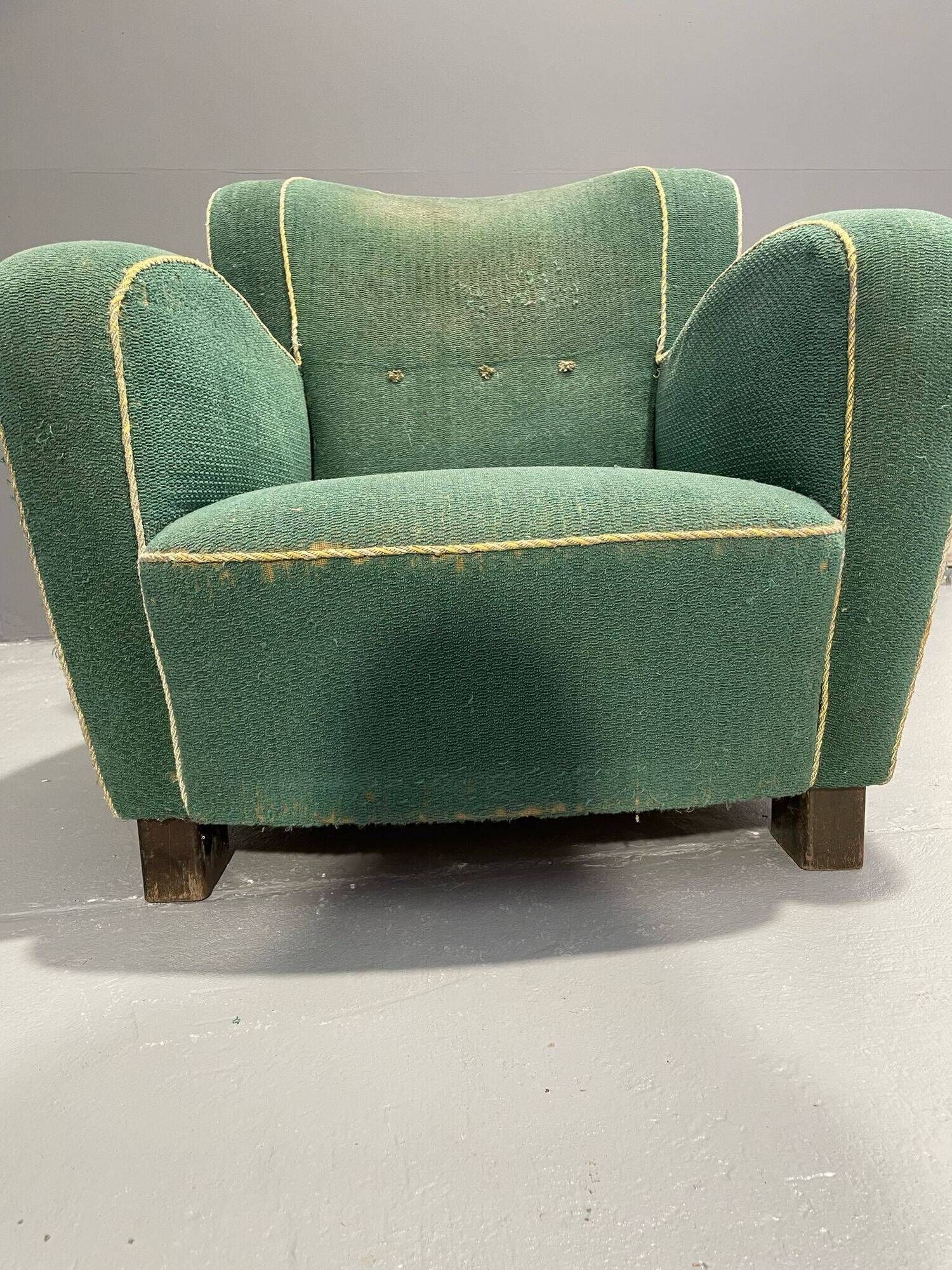 Fauteuil Art déco danois en mohair vert, années 1930-1940