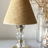 Glass and brass floor lamp with lampshade