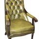 Olive green tufted leather library armchair, 1970s