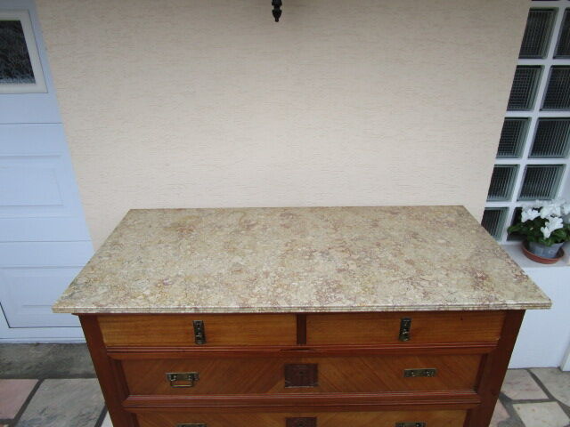 Low art-deco wood and marble chest of drawers